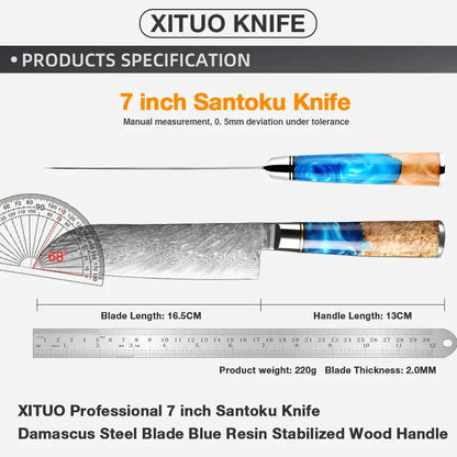 XITUO Santoku Messer aus VG10 Stahl mit blauem Harzgriff nur €46.90