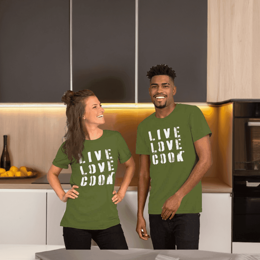 T-Shirt bedruckt - Baumwolle | Live-Love-Cook (viele Farben) - Kochschein