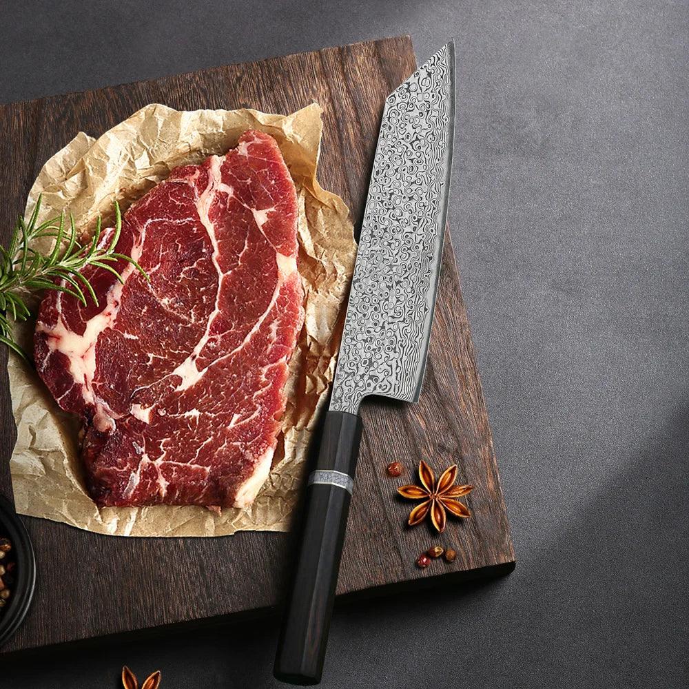 TURWHO Kiritsuke Damastmesser 7 Zoll - 17,8 cm | 73-Lagen Damaststahl - Kochschein