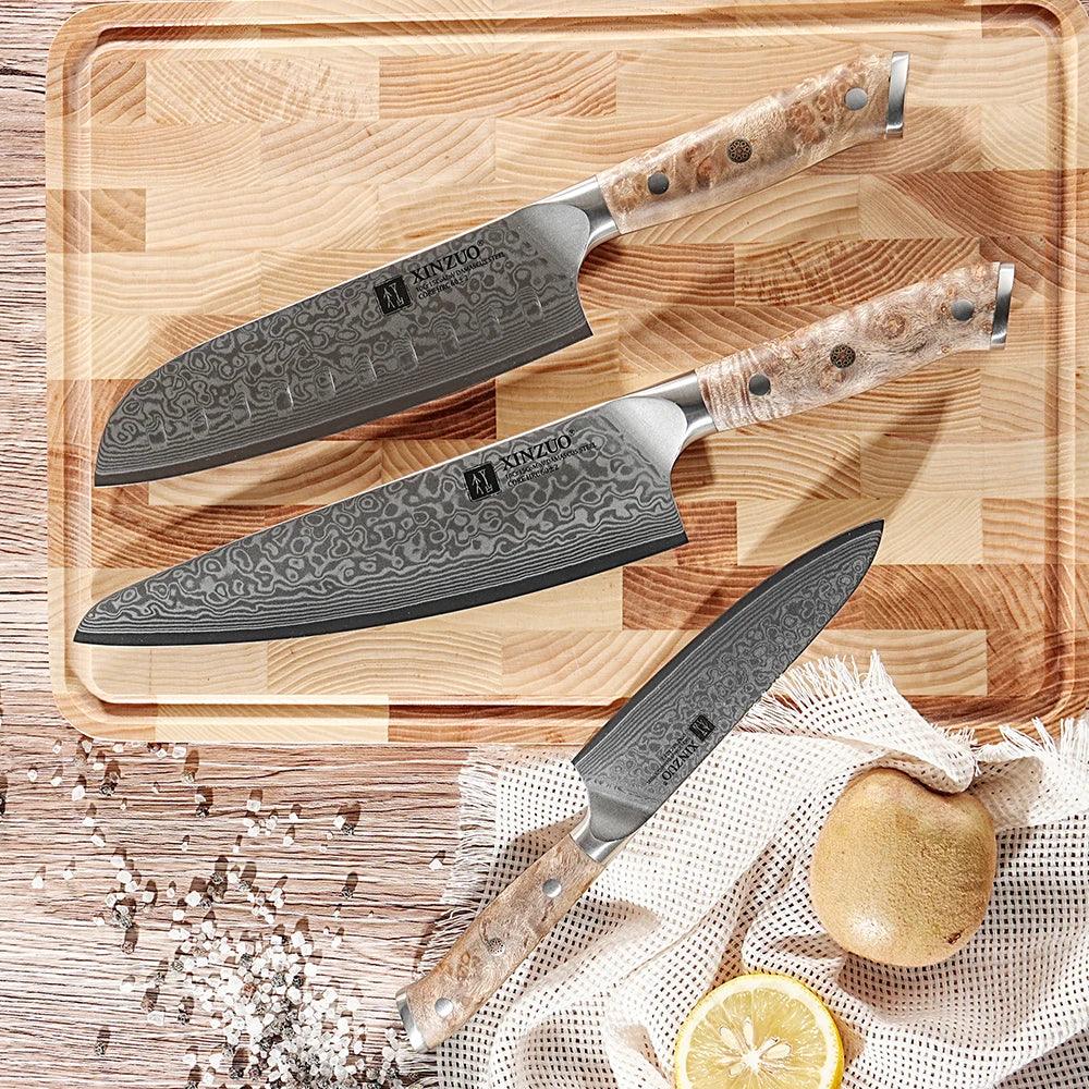 XINZUO Damastmesser Set - Yu-Series | 67 Lagen - Holzgriff (Einzeln oder Set) - Kochschein