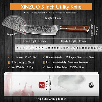 XINZUO Utility Damastmesser 5&quot; – Japanischer Damaskus Stahl - Kochschein