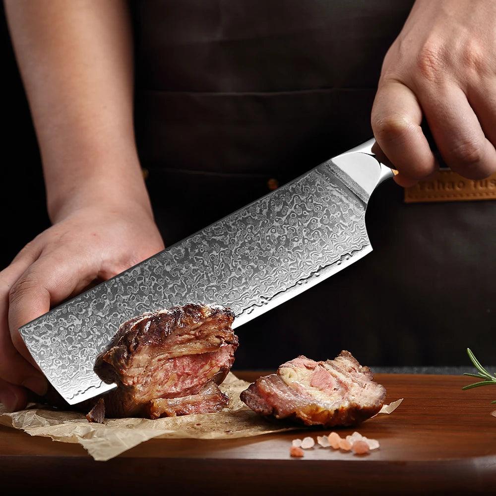 XITUO Japanisches Nakiri Damastmesser 7&quot; | 67 Lagen Edelstahl VG10 - Kochschein