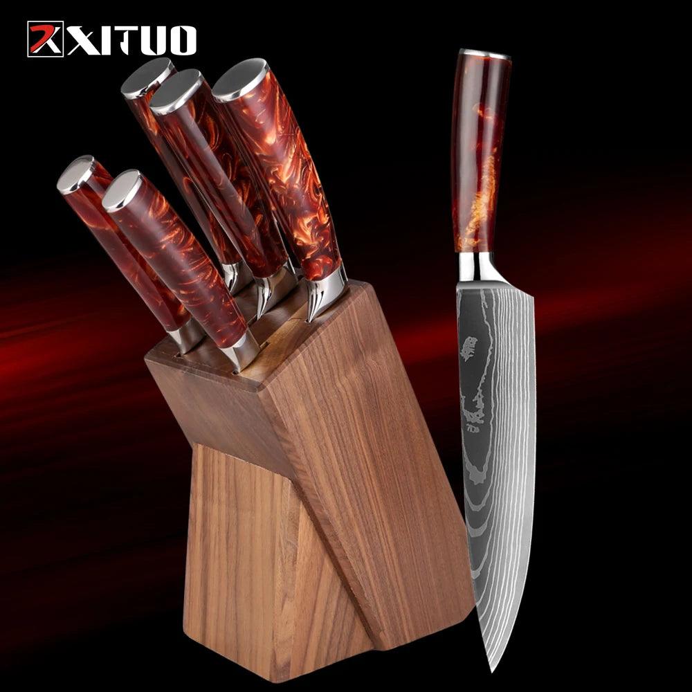 XITUO Premium Küchenmesser Set mit Messerblock aus Holz (6 teilig) - Kochschein