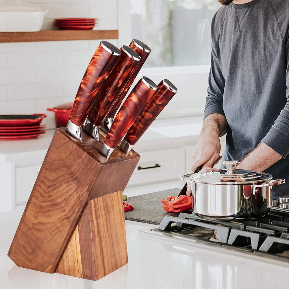 XITUO Premium Küchenmesser Set mit Messerblock aus Holz (6 teilig) - Kochschein
