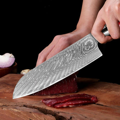 XITUO Santoku Damastmesser 7 Zoll | 67-lagen (Rot-Brauner Griff) - Kochschein